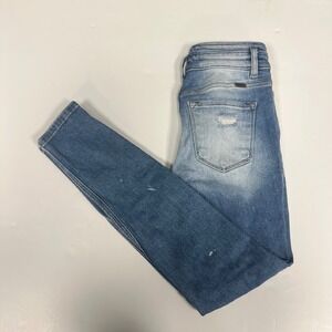 KanCan Distressed Skinny Jeans Mid-Rise Stretch Denim Blue‎ Size 26